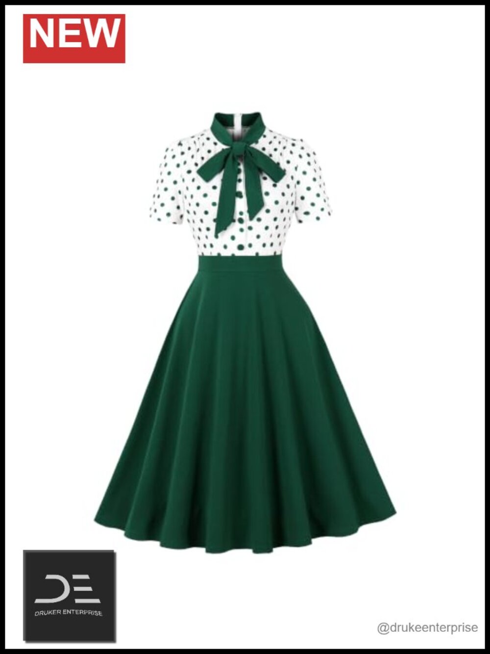 Wellwits Women's Tie Neck Polka Dots 1950s Vintage Cocktail Dress